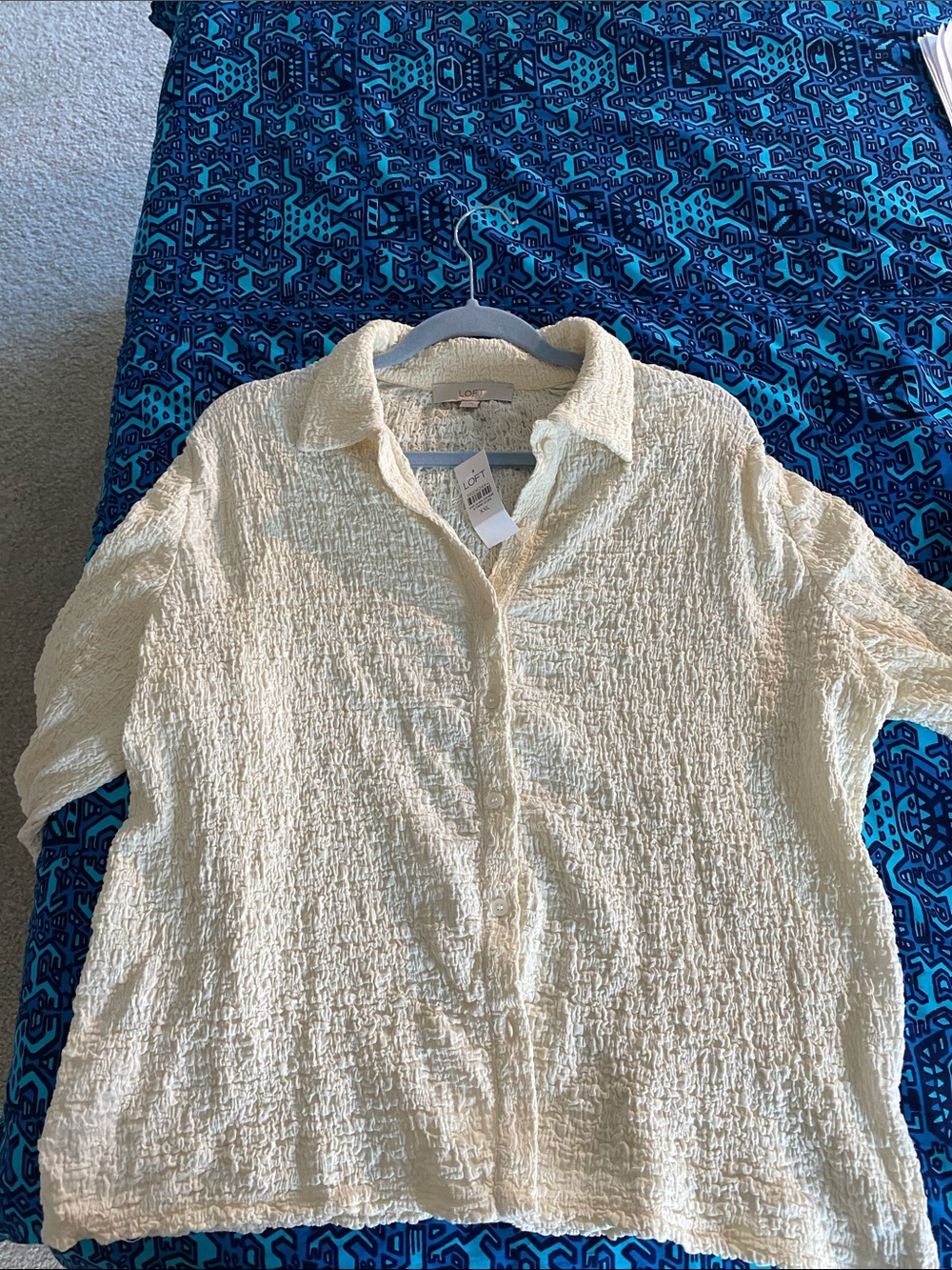 Lightweight Cream Crinkle Button-Up Top LOFT XXL, NWT